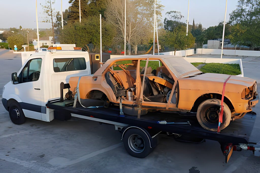 Transport of an old broken rusty car